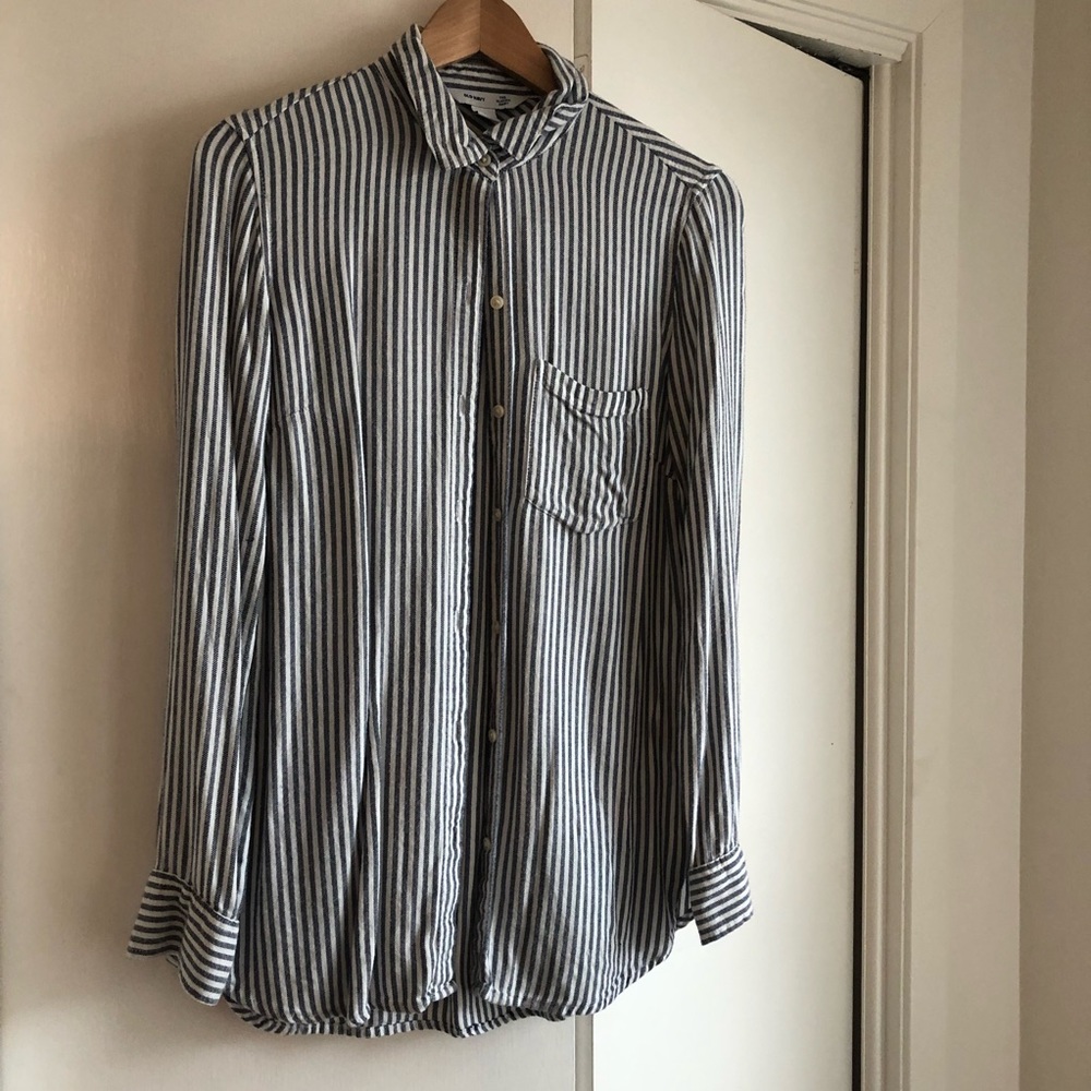 Blue and white striped button down